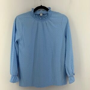 J.Crew Womens XS Swiss Dot Ruffle Mock Neck Blouse Regencycore Feminine Preppy